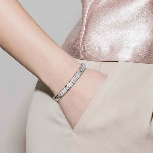 أسورة نومينيشن ستانلس ستيل بحجر زركون فضي