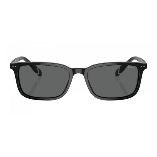نظارة بولو رجالية أسود لامع بعدسات رمادي داكن