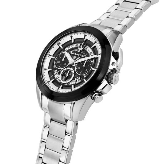 ساعة مازيراتي رجالي 45 بإطار فضي وحزام معدني