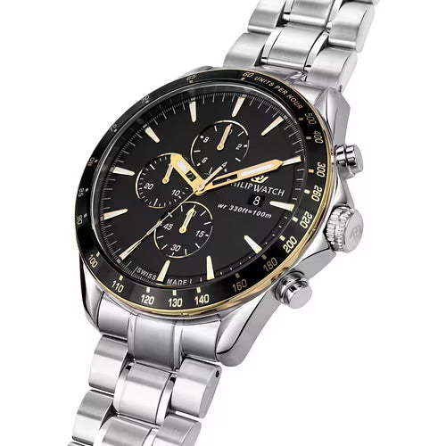 ساعة فيليب واتش رجالي 44 فضي ميناء أسود