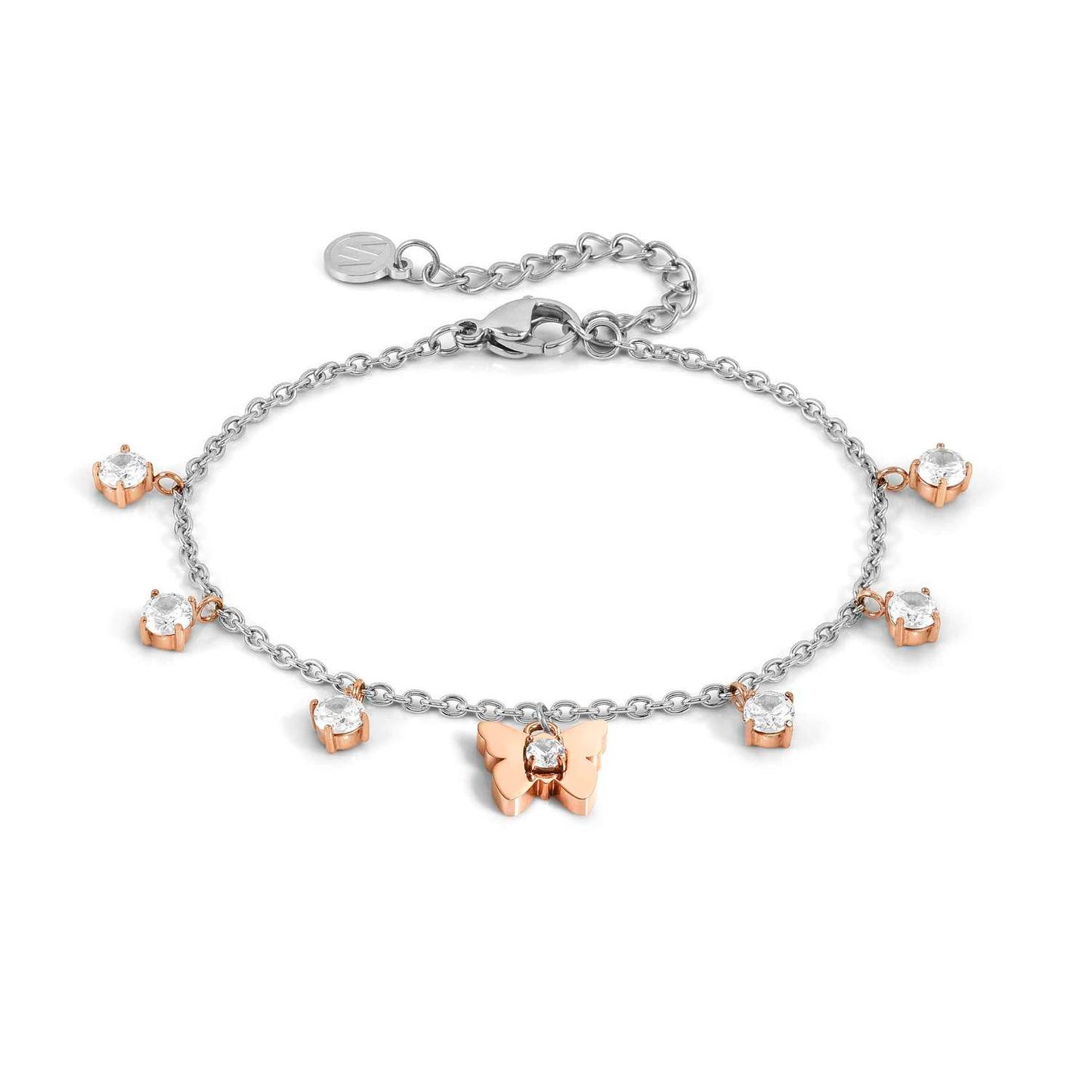 MYSOPHIE bracelets in steel with fin, BITON and cubic zirconia butterfly