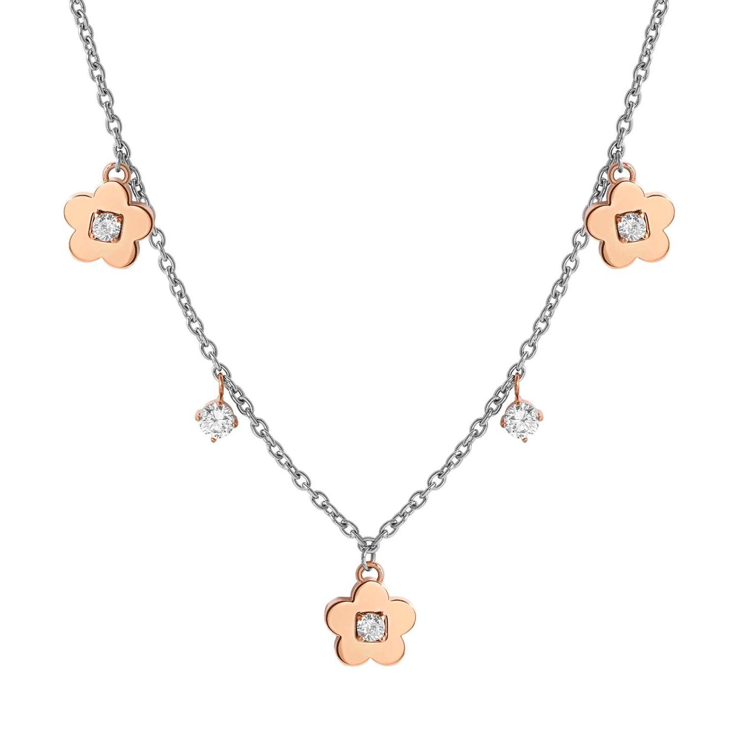 MYSOPHIE necklace in steel with BITONE fin and cubic zirconia (RICH) Flower