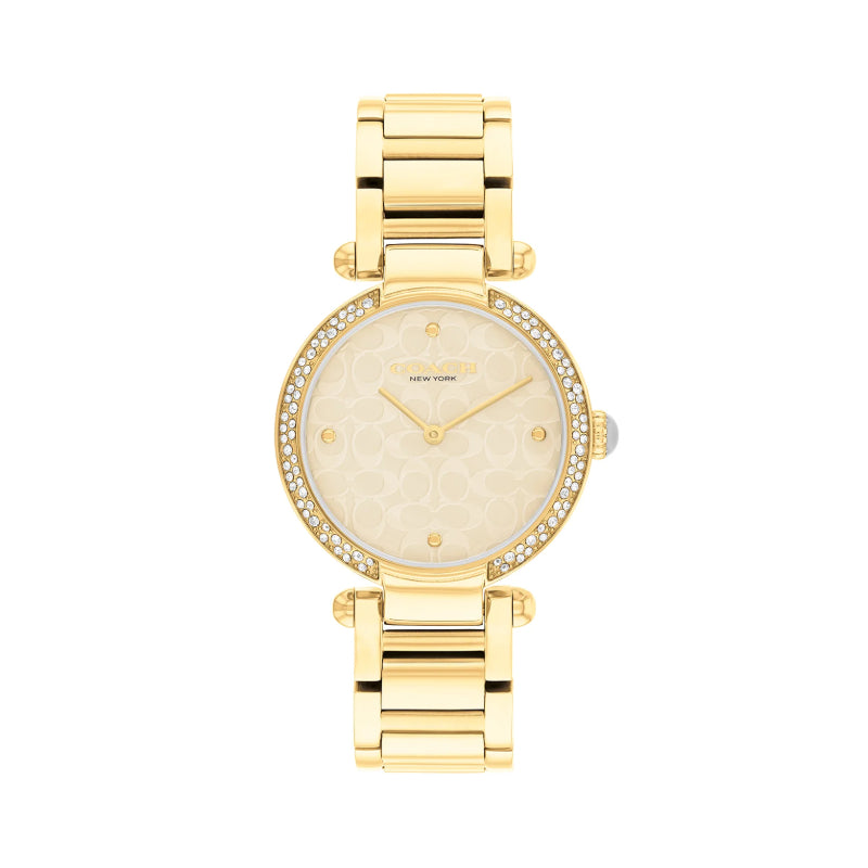 ساعة كوتش نسائي 34 بمينا ذهبي وحزام ستانلس ستيل