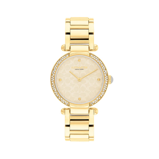 ساعة كوتش نسائي 34 بمينا ذهبي وحزام ستانلس ستيل