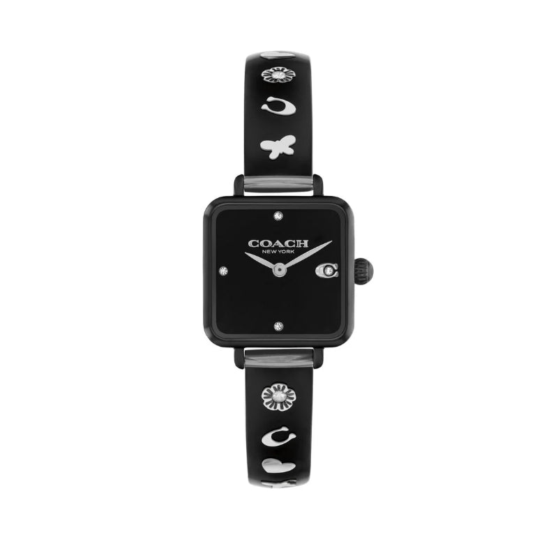 ساعة كوتش نسائي مربعة بعلبة سوداء وحزام جلد