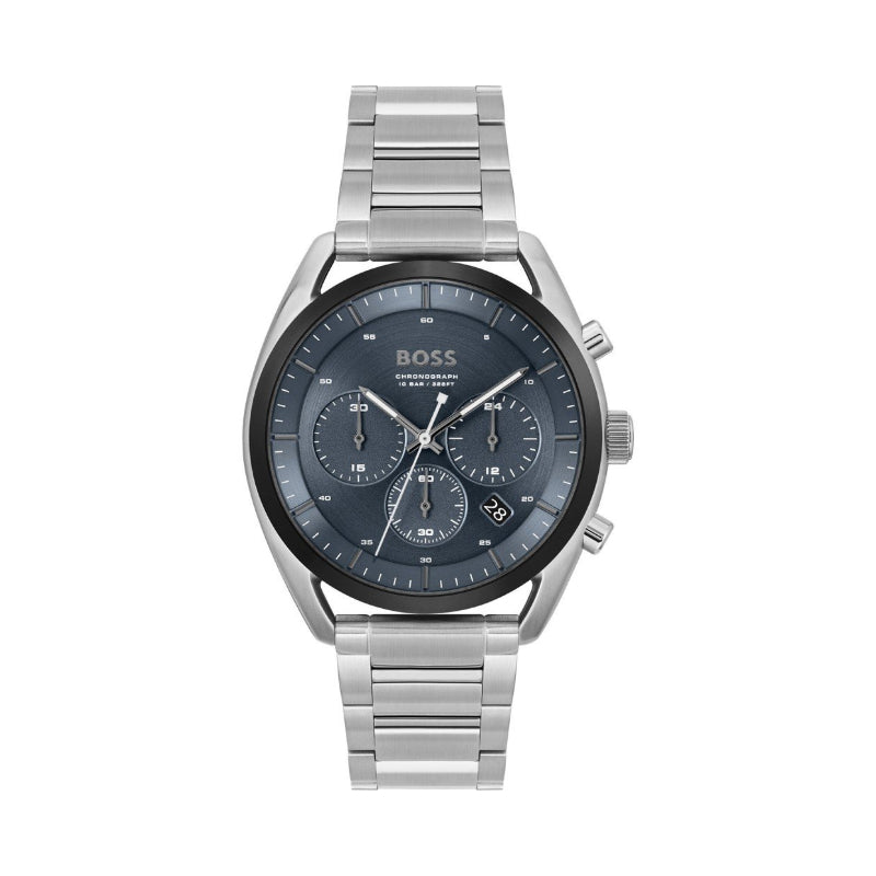 ساعة بوس رجالي 44 فضية بحزام معدني