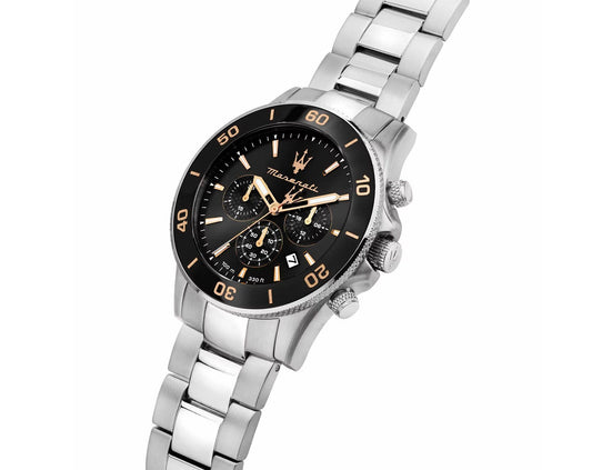 ساعة مازيراتي رجالي 43 فضية بميناء أسود