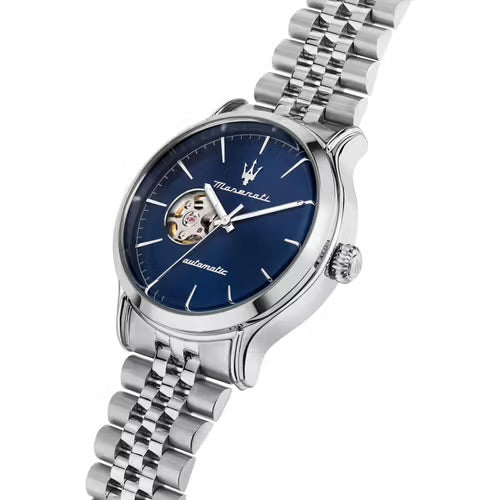 ساعة مازيراتي رجالي 42 فضية ميناء أزرق