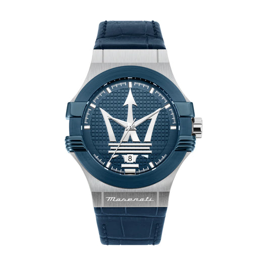 ساعة مازيراتي رجالي 42 فضية بميناء أزرق