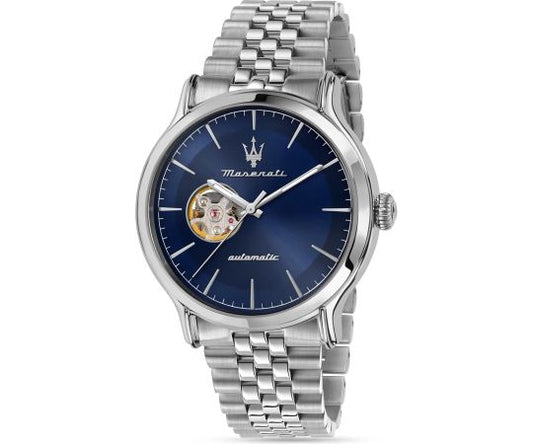 ساعة مازيراتي رجالي 42 فضية ميناء أزرق