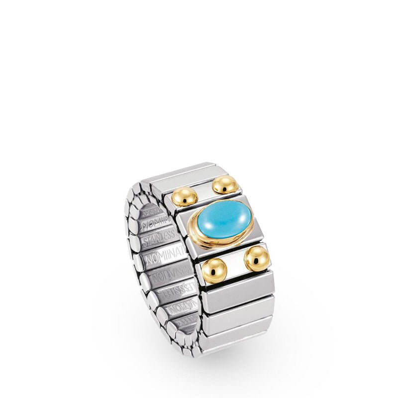 خاتم نومينيشن ستيل و ذهب و حجر - محل الشيخ