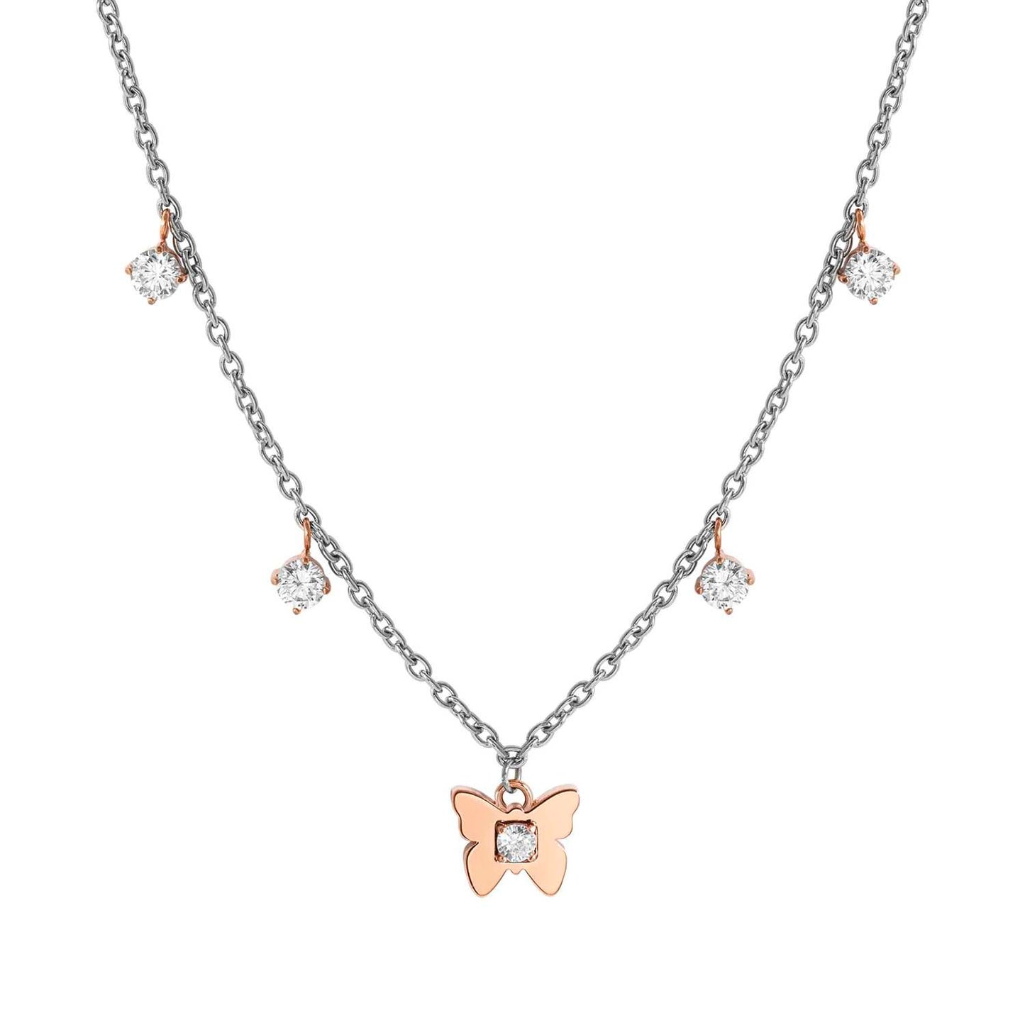 MYSOPHIE necklace in steel with BITONE fin, and cubic zirconia butterfly