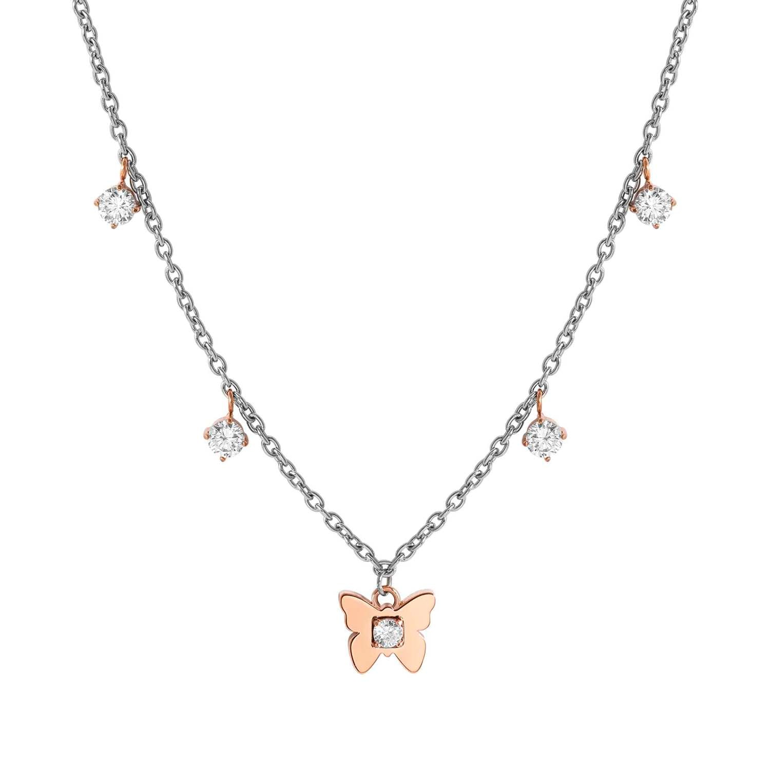 MYSOPHIE necklace in steel with BITONE fin, and cubic zirconia butterfly