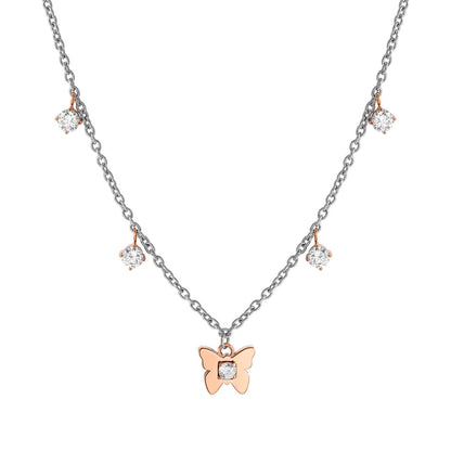 MYSOPHIE necklace in steel with BITONE fin, and cubic zirconia butterfly
