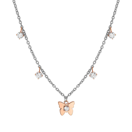 MYSOPHIE necklace in steel with BITONE fin, and cubic zirconia butterfly