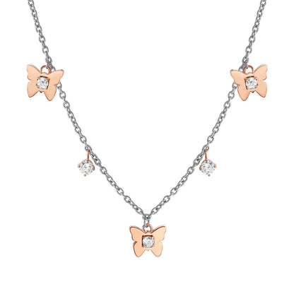 MYSOPHIE necklace in steel with BITONE fin and cubic zirconia (RICH) butterfly