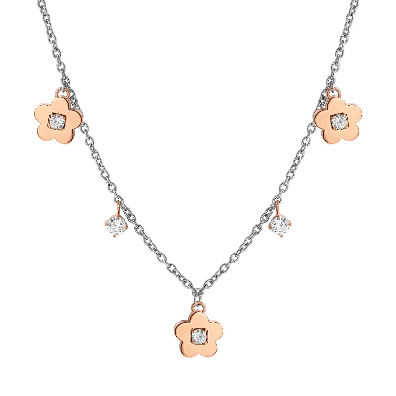 MYSOPHIE necklace in steel with BITONE fin and cubic zirconia (RICH) Flower