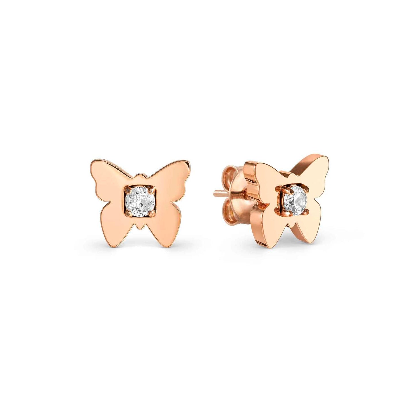 MYSOPHIE earrings in steel with fin, ROSE GOLD and cubic zirconia butterfly