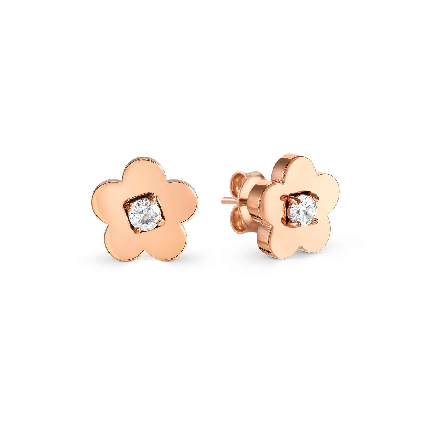 MYSOPHIE earrings in steel with fin, ROSE GOLD and cubic zirconia Flower