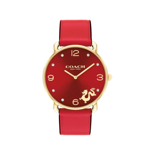 ساعة كوتش نسائي 36 ذهبية بميناء أحمر