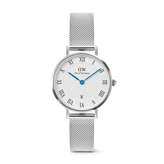 Petite 28 Roman Numerals Date Sterling White S - Daniel Wellington