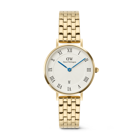 Petite 28 Roman Numerals Date 5-Link White G - Daniel Wellington